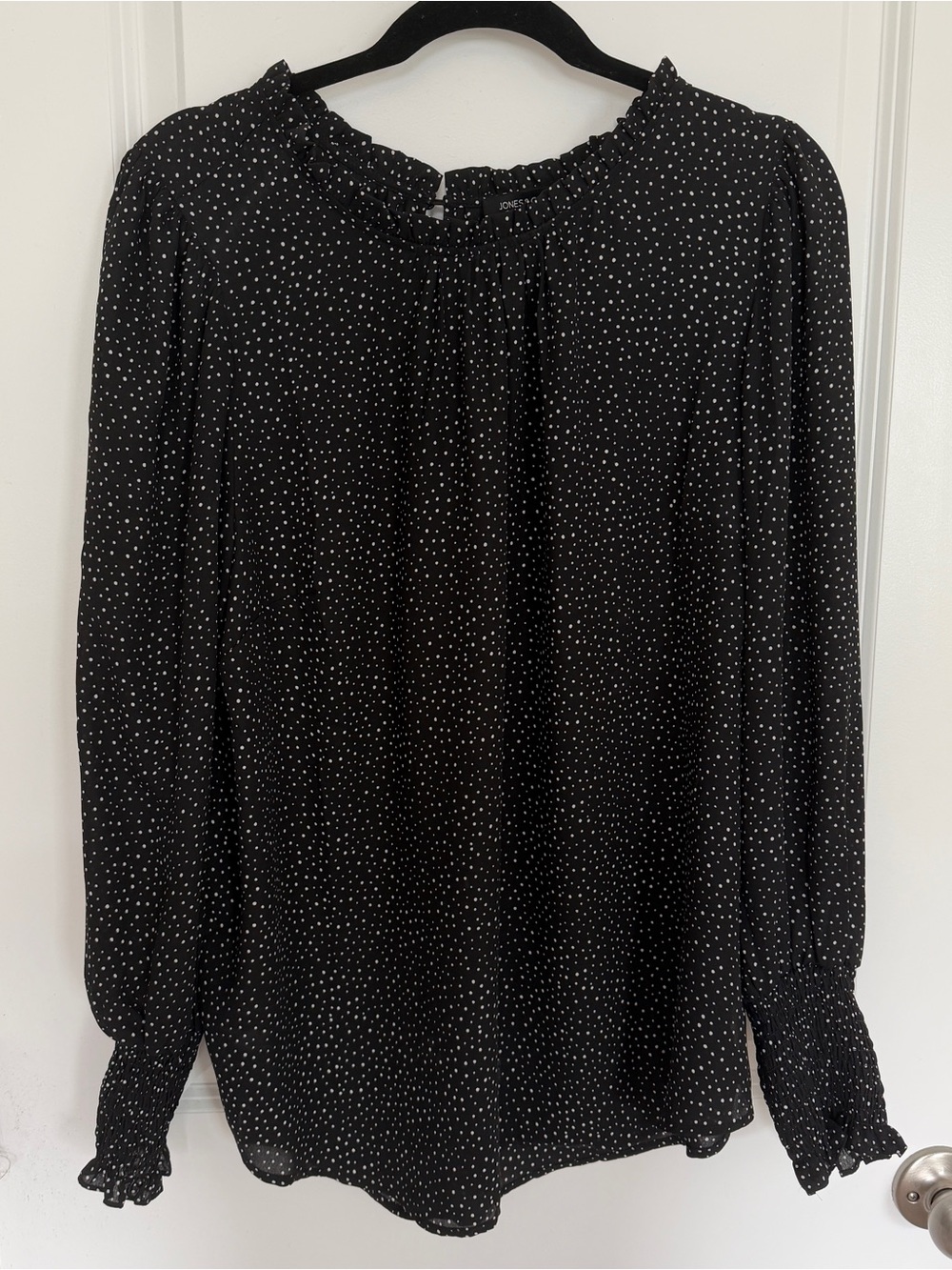 Jones New York Black Long-Sleeve Polka Dot Blouse